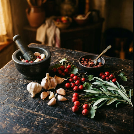 Preparado de ajo, espino y hoja de olivo